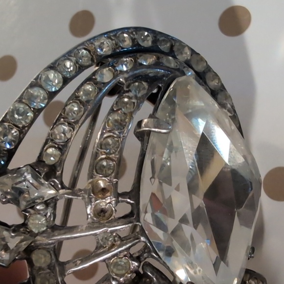 Vintage Eisenberg Sterling Silver Clear Rhinestone Fur Clip Signed Art Deco - Picture 9 of 9